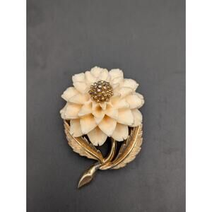 Vintage Marcel Boucher Carved Flower Brooch Pin 8237P Signed Gold Tone 1960s MCM